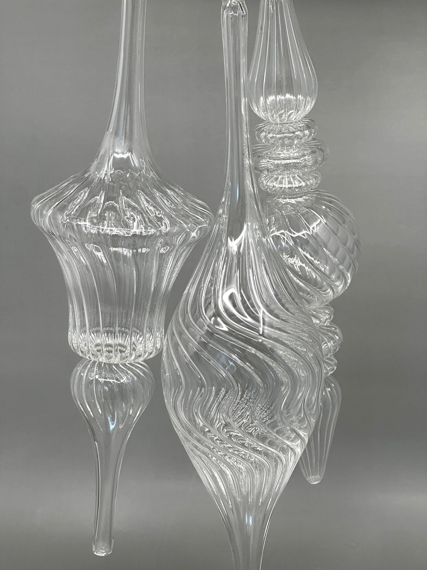 Clear Crystal Swirl Glass Ornaments - Egyptian Hand Blown Glass - Set of 3