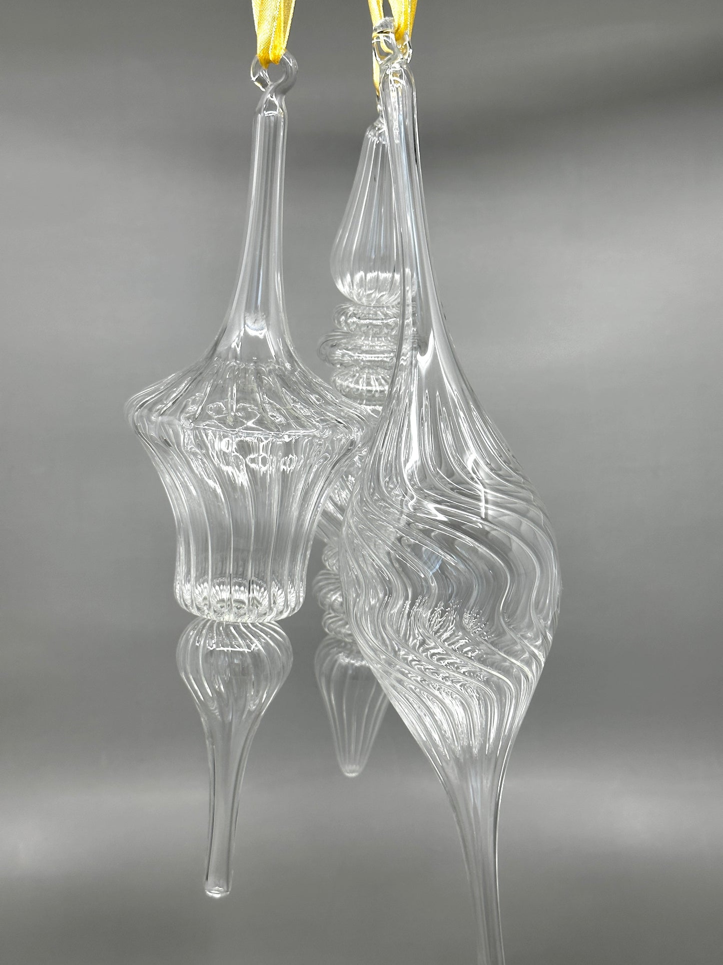 Clear Crystal Swirl Glass Ornaments - Egyptian Hand Blown Glass - Set of 3