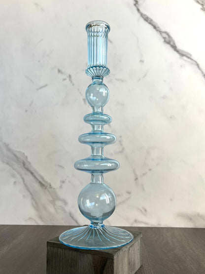 Egyptian Handblown Fear/Globe Swirl Glass Candle Stick