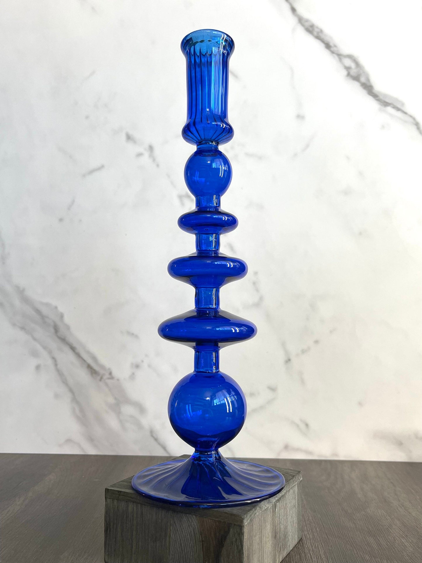 Egyptian Handblown Fear/Globe Swirl Glass Candle Stick