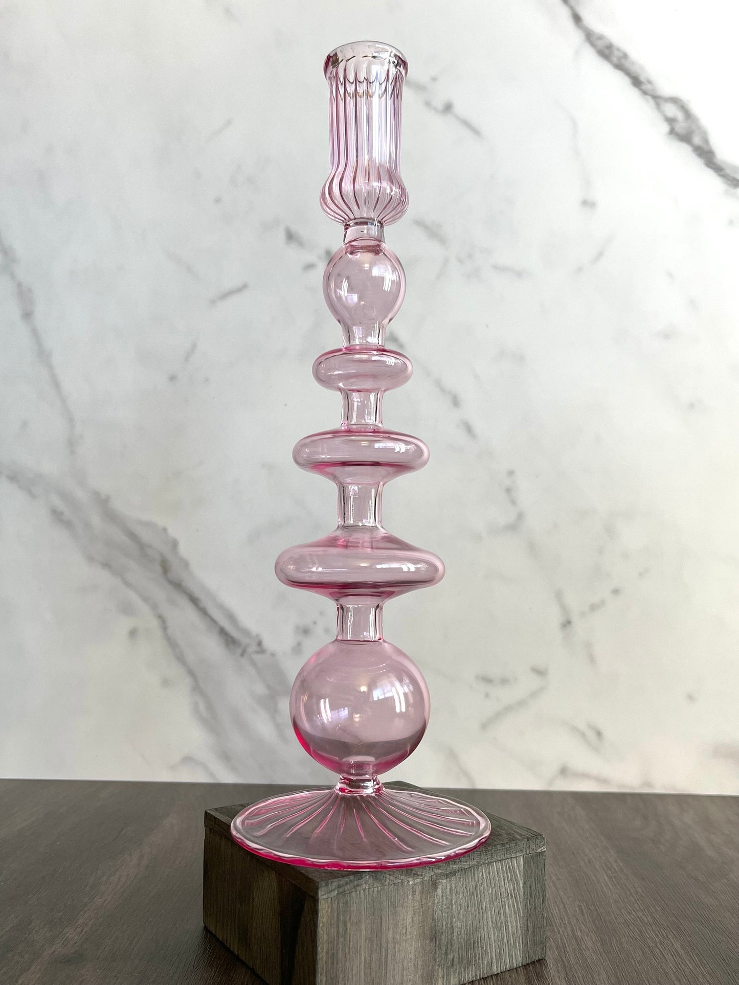 Egyptian Handblown Fear/Globe Swirl Glass Candle Stick