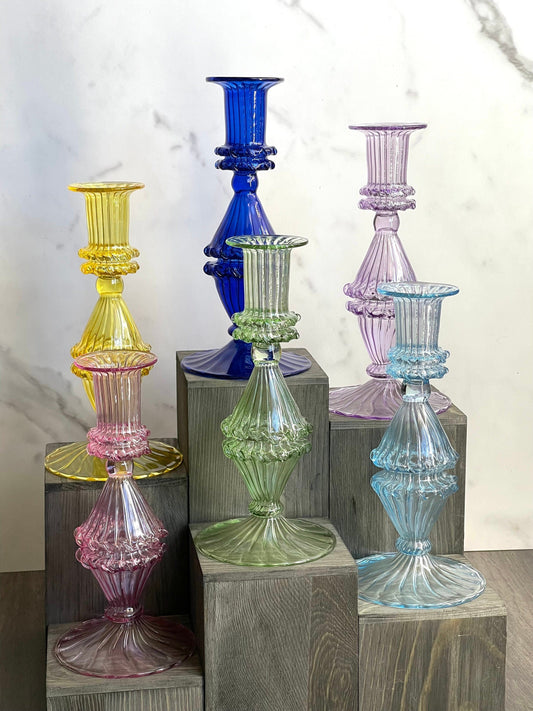 Handblown Gems Swirl Glass Candle Holders