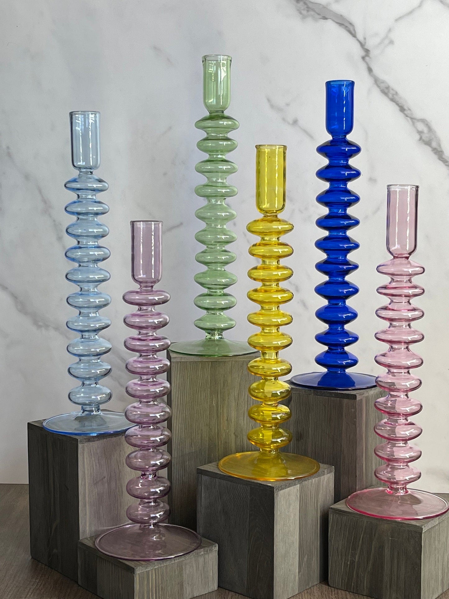 Handblown Large  Accordion Swirl Glass Candle Holders