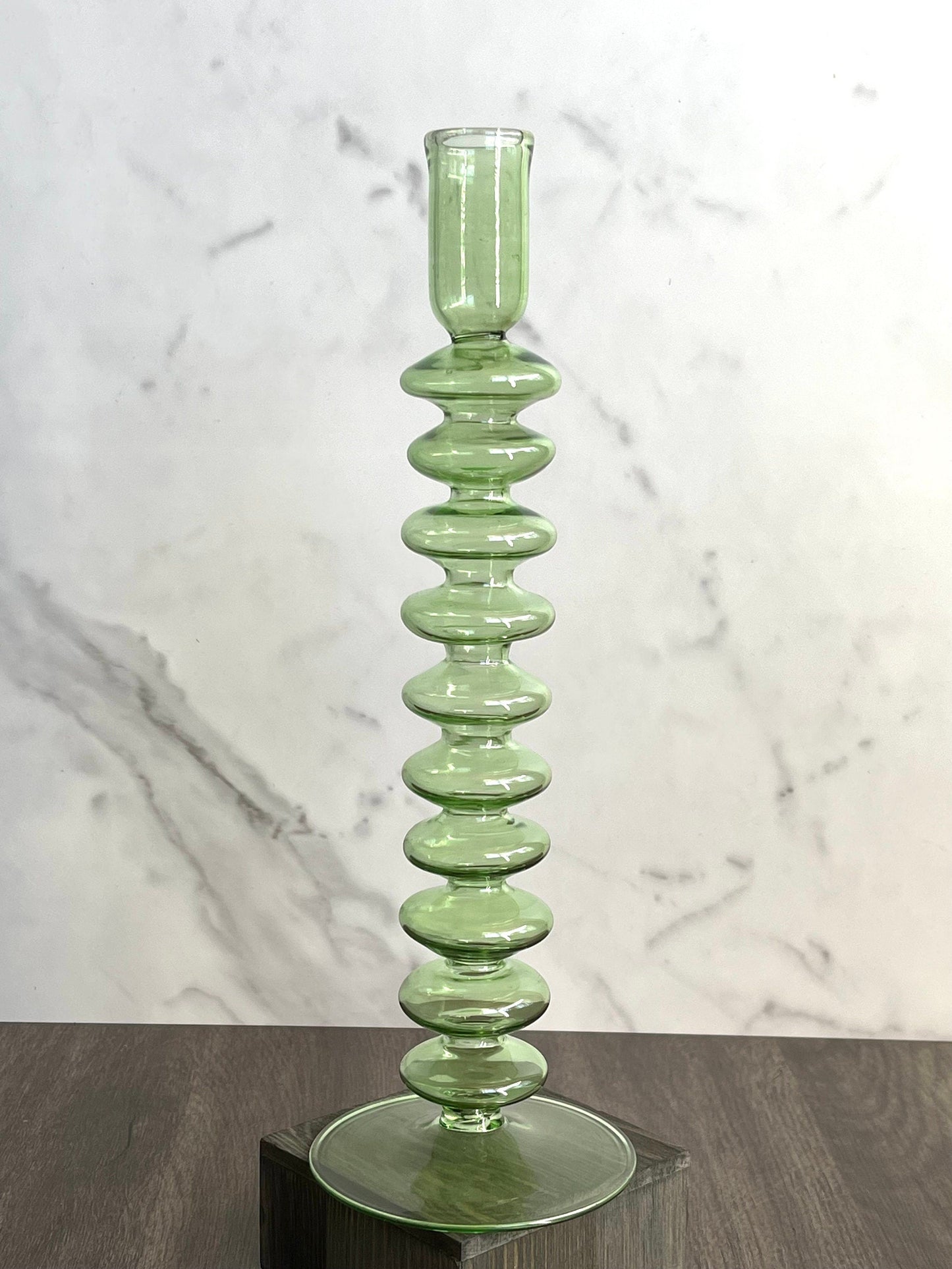 Handblown Large  Accordion Swirl Glass Candle Holders