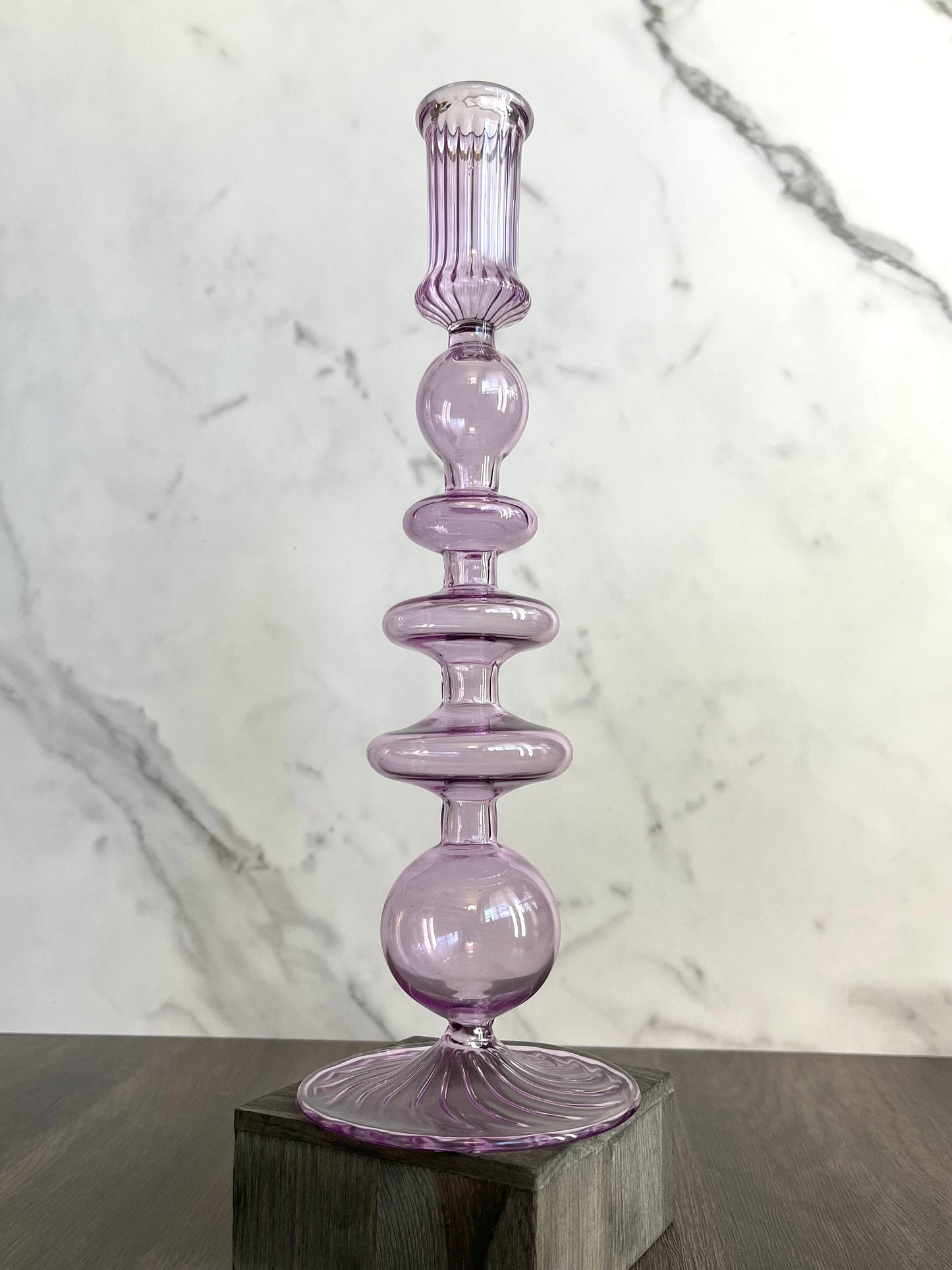 Egyptian Handblown Fear/Globe Swirl Glass Candle Stick