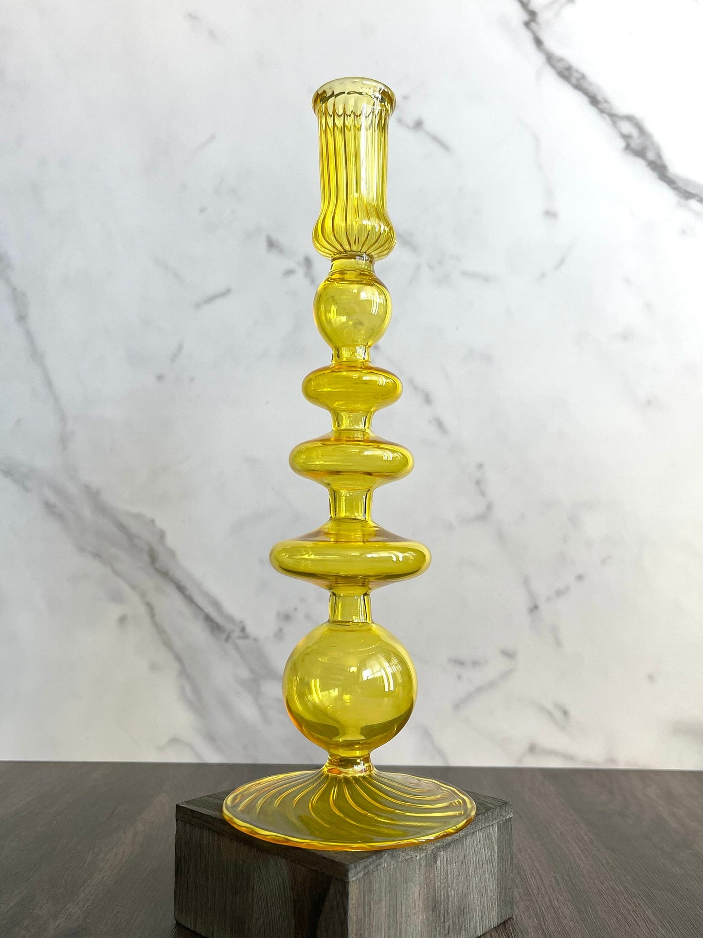 Egyptian Handblown Fear/Globe Swirl Glass Candle Stick